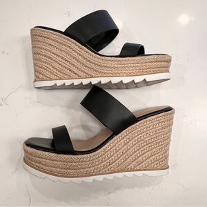 Aldo Black Double Strap Wedge Sandal- Size 8.5